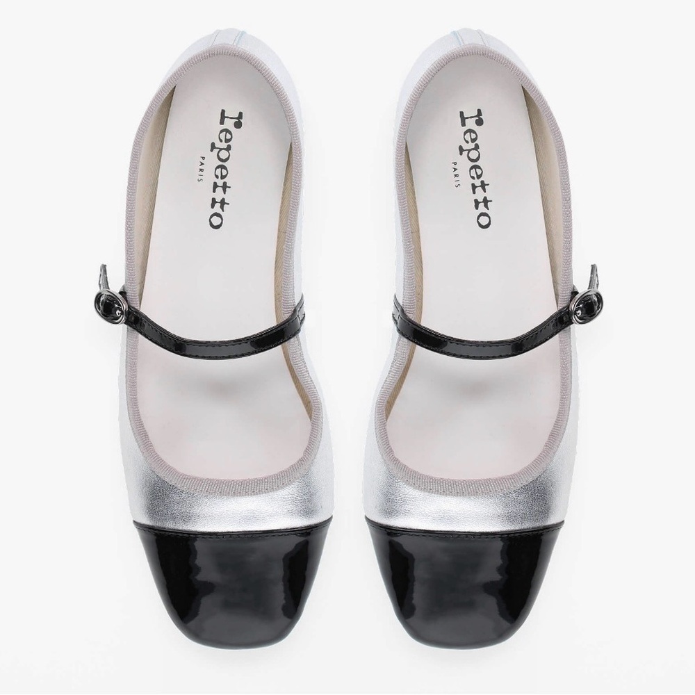 Repetto Silver and Black Mary Jane Flats